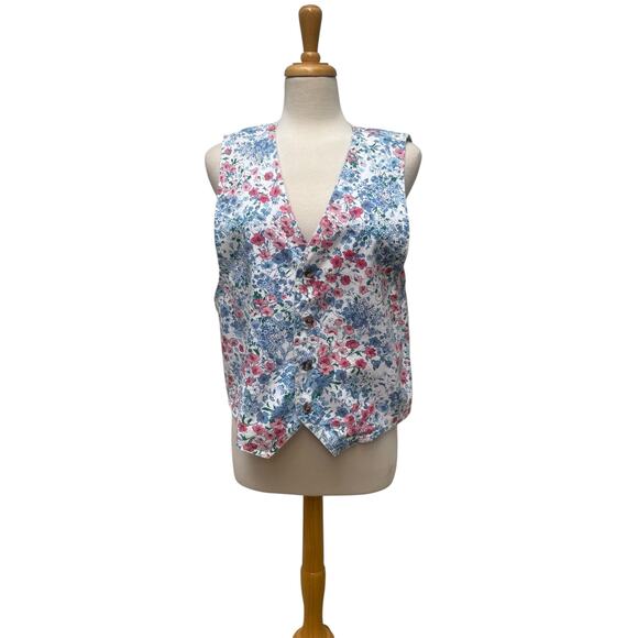 VTG Floral Denim Jean Vest Sz L Vivaldi Country Western Grandmacore Coquette - Picture 3 of 10